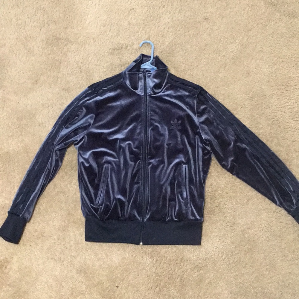 navy blue suede adidas jacket